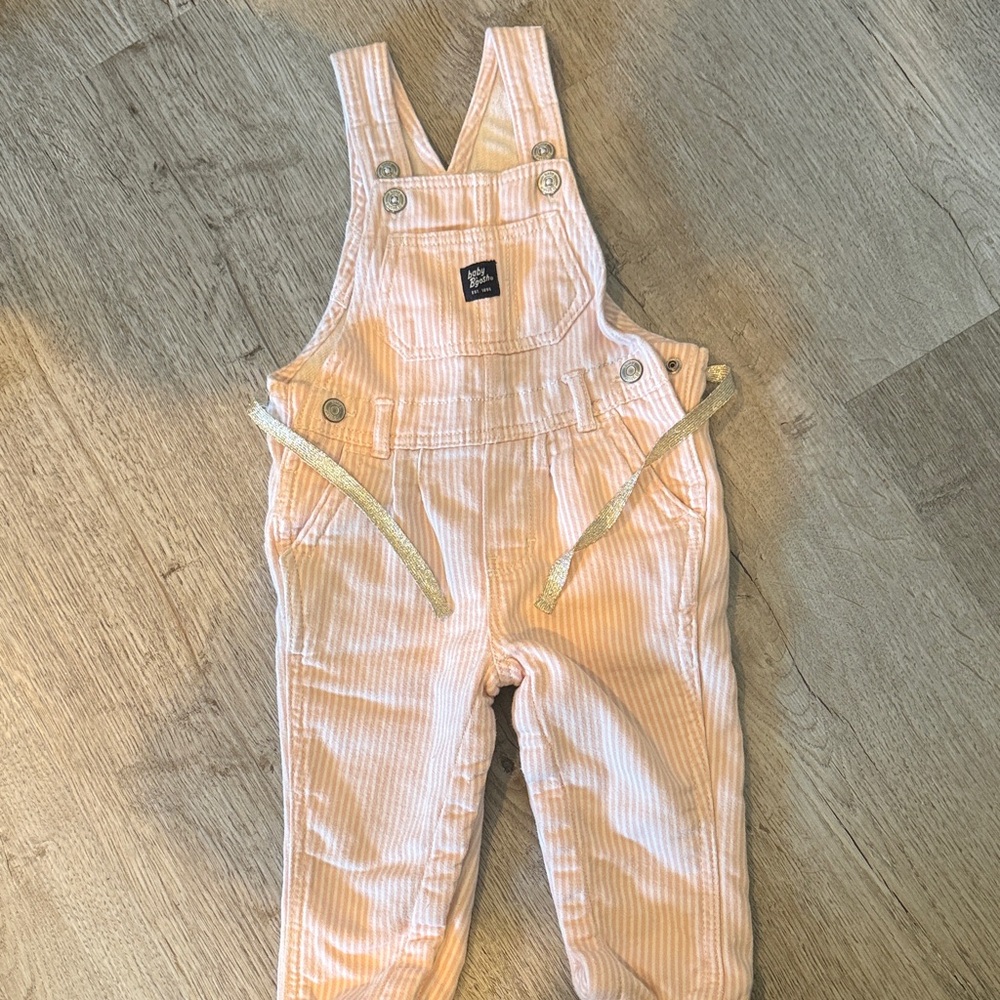 Baby bgosh Kids Pink/white Overalls w gold belt